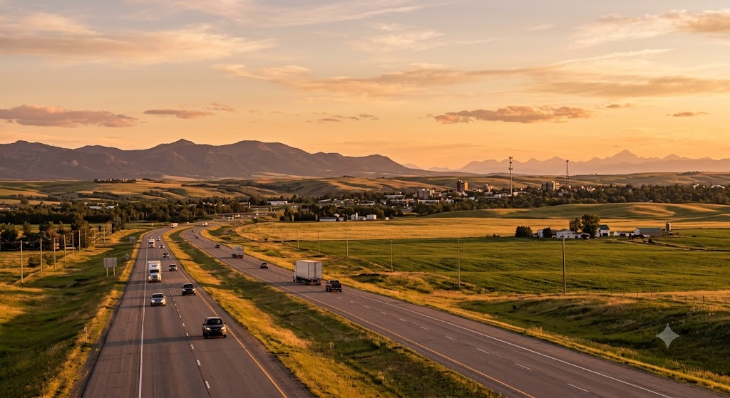 Highway 2 south from Calgary toward Okotoks Alberta